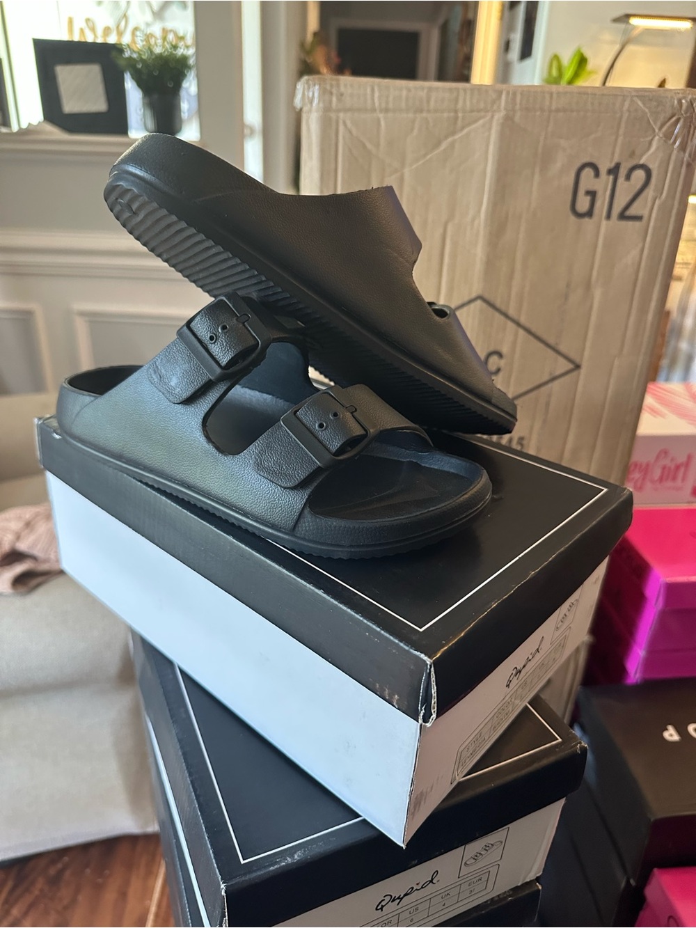 Qupid Black Double Strap Slide Sandals New In Box
